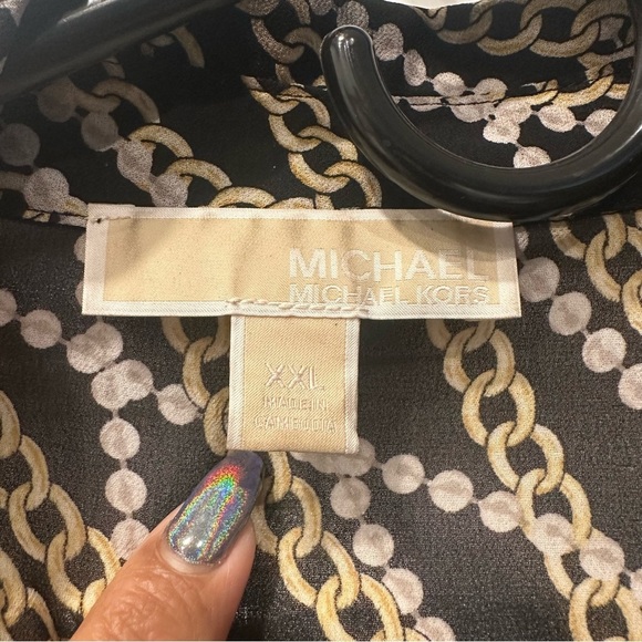 Michael Kors Sheer Button down chain pearl print blouse 2X - Picture 5 of 7